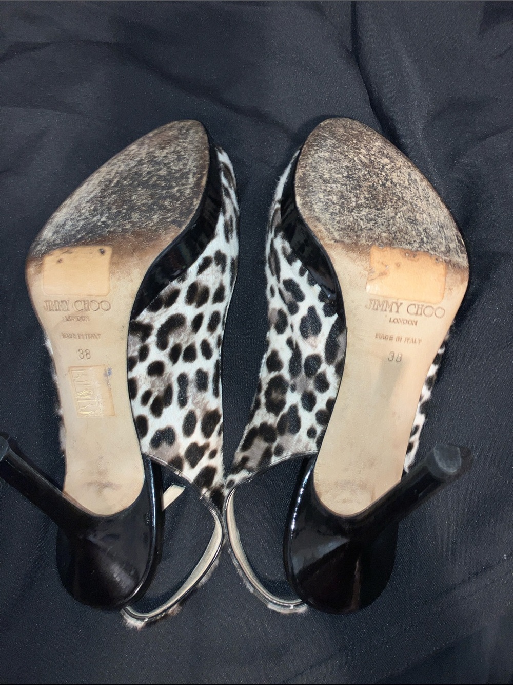 Jimmy Choo Leopard Print Calf Hair Real Fur Nova Peep-Toe Slingback Heels - Picture 8 of 10